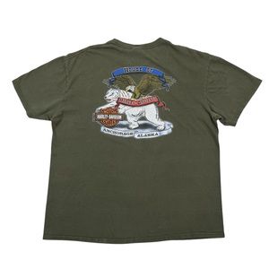 House of Harley Davidson Anchorage AK Faded Green T Shirt with Eagle & Bear